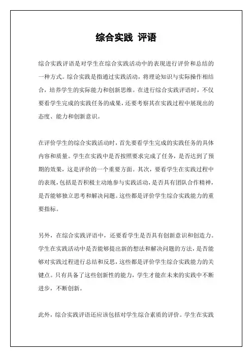 综合实践 评语