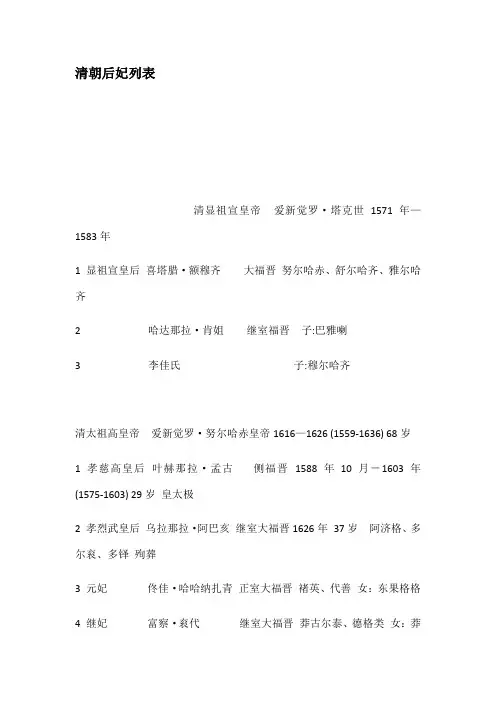 清朝后妃列表