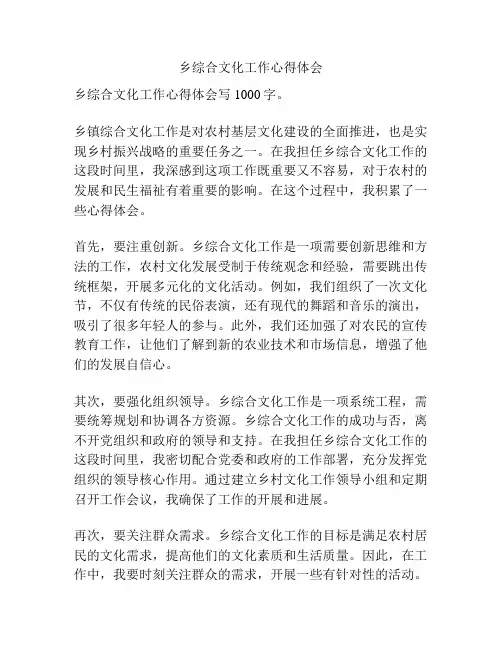 乡综合文化工作心得体会