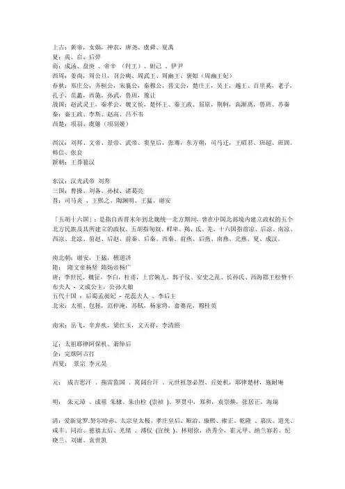 (完整版)各朝代重要历史人物