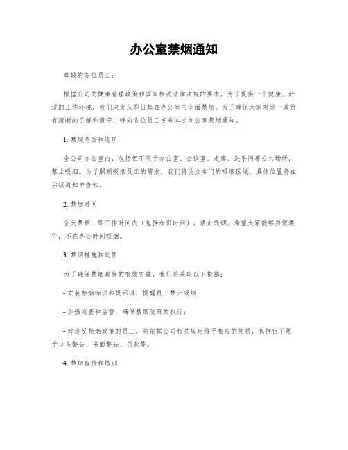 办公室禁烟通知
