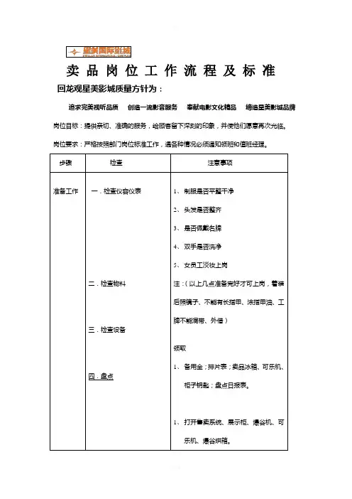 卖品-岗位工作流程及标准