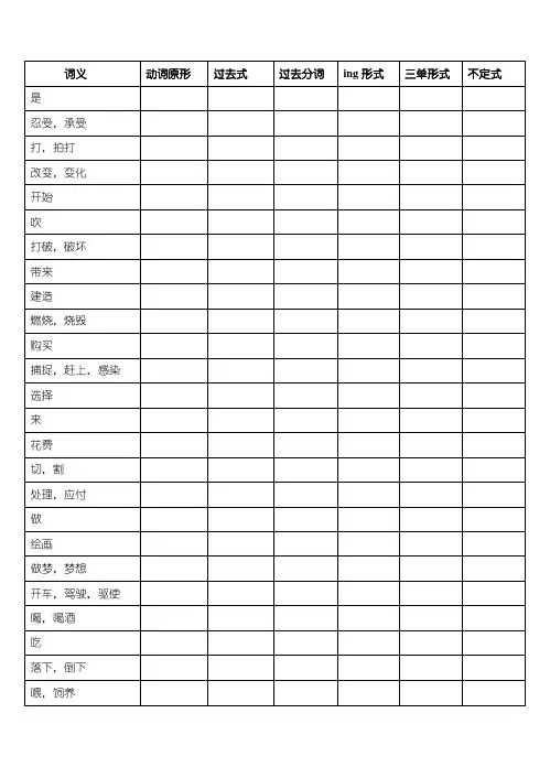 中考英语不规则动词表(过去式、过去分词、三单、ing形式)(默写版)