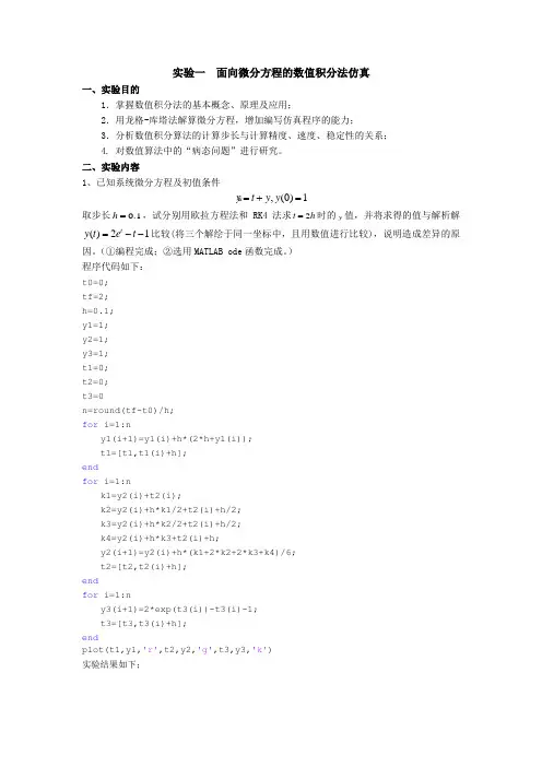 实验一  面向微分方程的数值积分法仿真