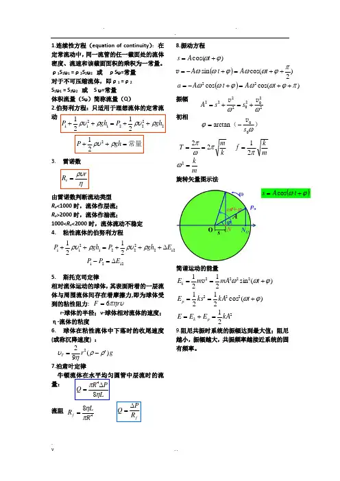 医用物理学公式汇总