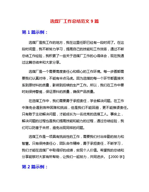 选煤厂工作总结范文9篇