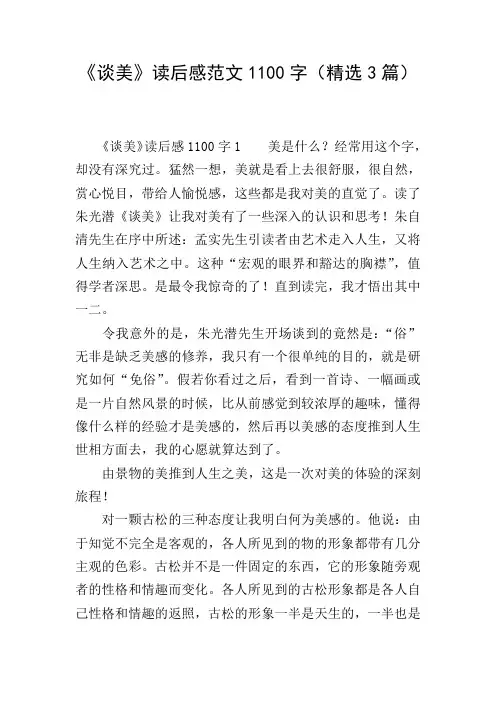 《谈美》读后感范文1100字(精选3篇)