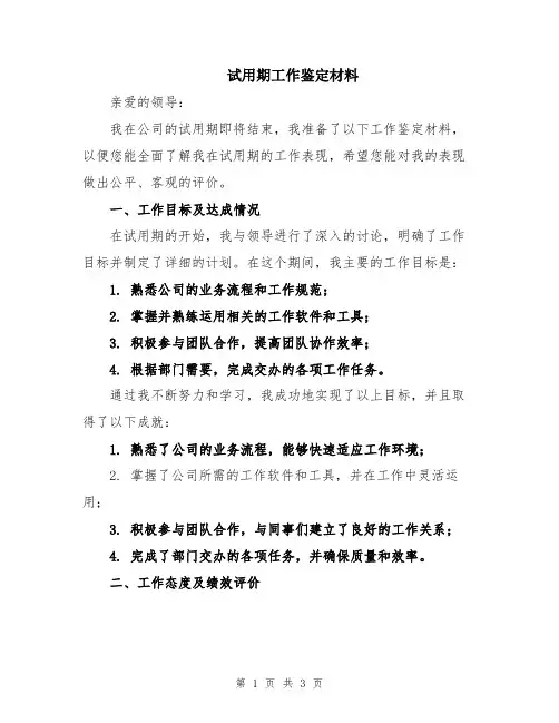 试用期工作鉴定材料