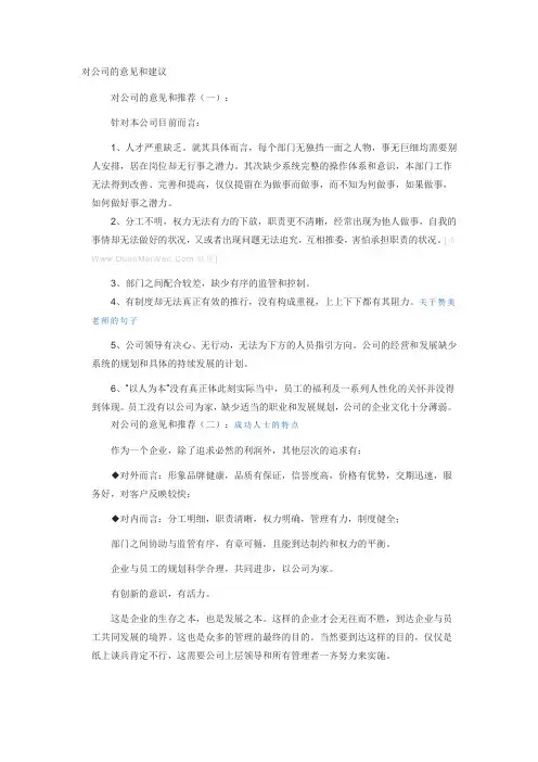对公司的意见和建议