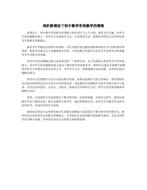 浅析新课改下初中数学有效教学的策略