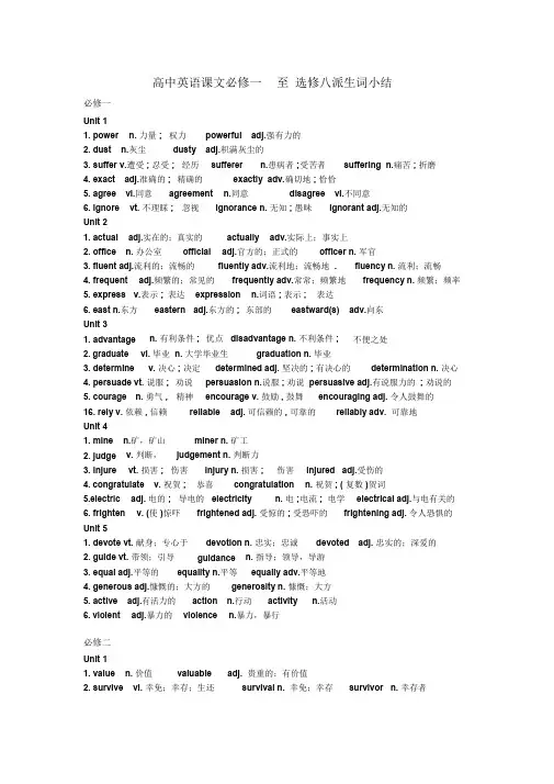 英语派生词小结必修1-8