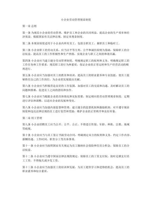 小企业劳动管理规章制度