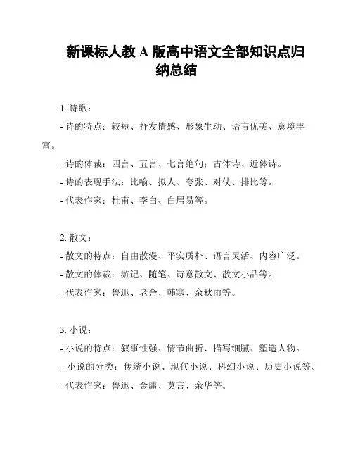新课标人教A版高中语文全部知识点归纳总结