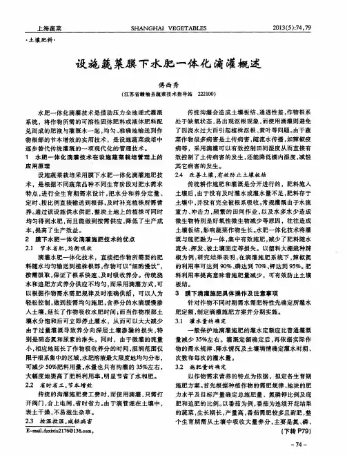 设施蔬菜膜下水肥一体化滴灌概述