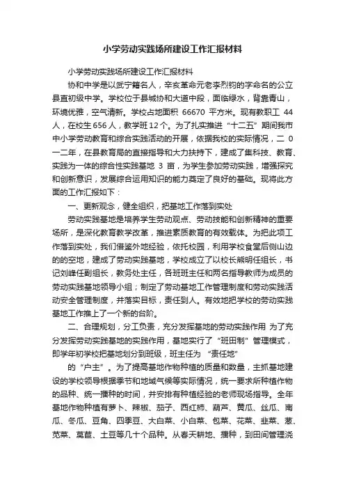 小学劳动实践场所建设工作汇报材料
