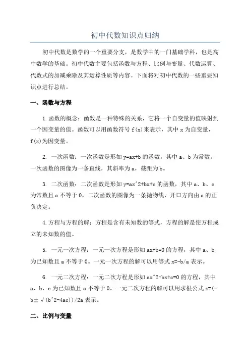 初中代数知识点归纳