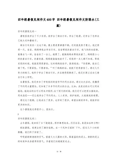 四年级暑假见闻作文400字 四年级暑假见闻作文防弱水(三篇)