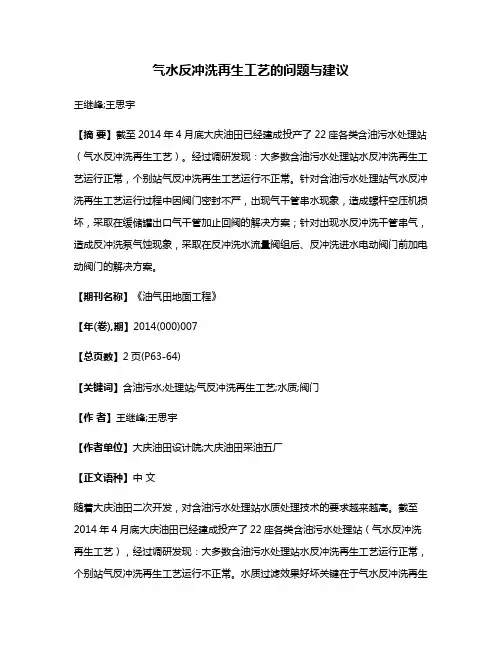 气水反冲洗再生工艺的问题与建议