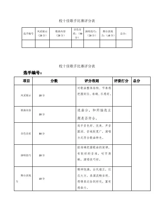 校十佳歌手比赛评分表