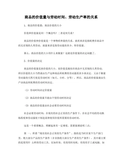 商品的价值量与劳动时间、劳动生产率的关系