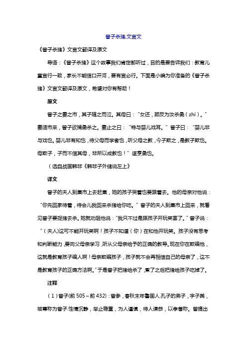 曾子杀猪,文言文