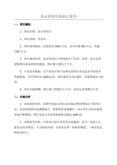 显示屏项目商业计划书