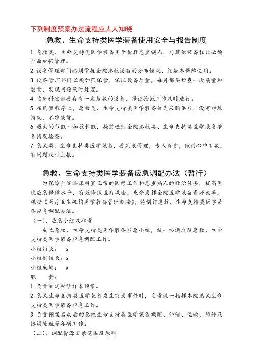 急救生命支持类医学装备应知应会(含常用医学装备使用操作规程和维护保养)