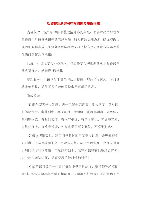 党员整改承诺书存在问题及整改措施