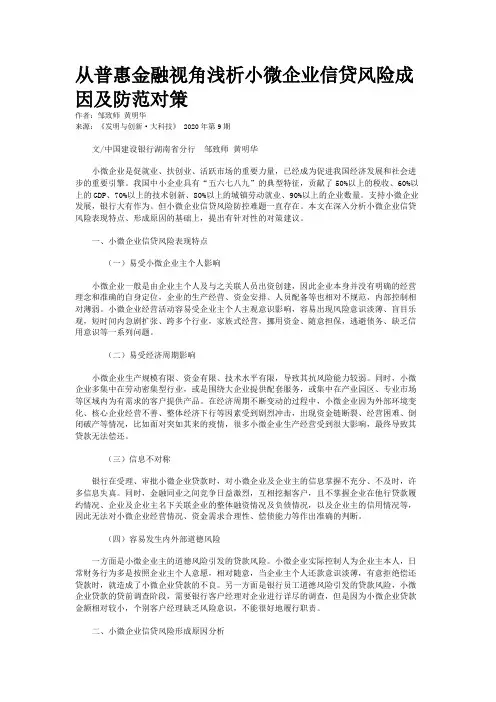 从普惠金融视角浅析小微企业信贷风险成因及防范对策