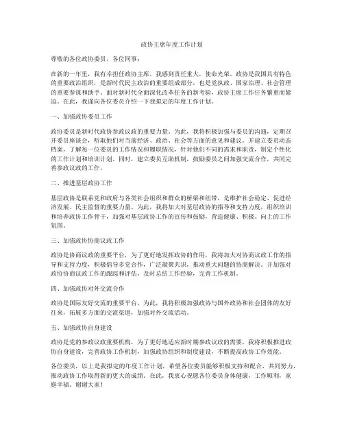 政协主席年度工作计划