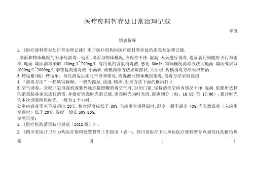 医疗废物暂存处日常管理记录表