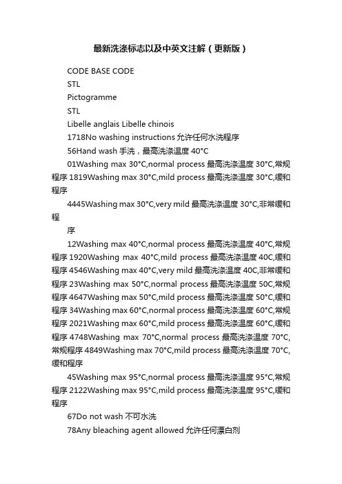 最新洗涤标志以及中英文注解（更新版）