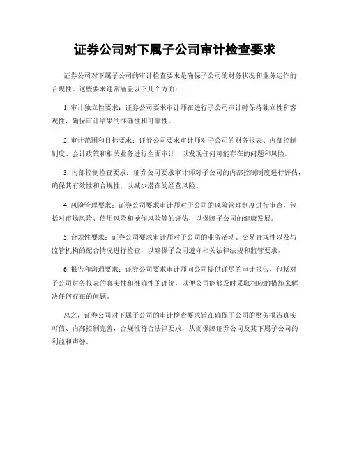 证券公司对下属子公司审计检查要求