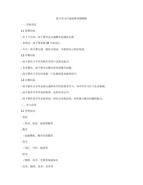 孩子学习计划思维导图模板