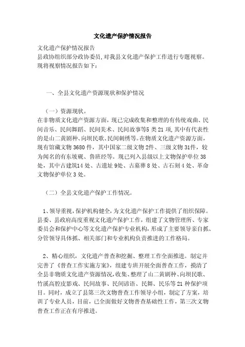 文化遗产保护情况报告（范文）