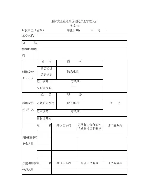 消防安全管理人员备案表