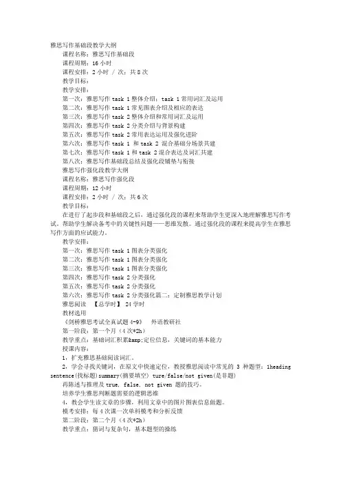 雅思写作教学计划