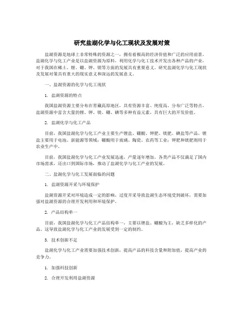 研究盐湖化学与化工现状及发展对策