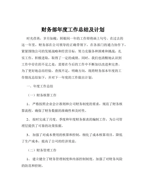 财务部年度工作总结及计划