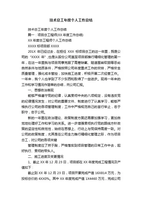 技术总工年度个人工作总结