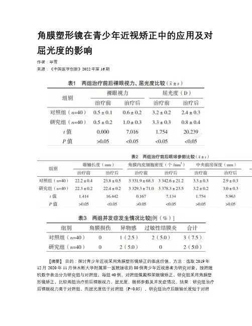 角膜塑形镜在青少年近视矫正中的应用及对屈光度的影响
