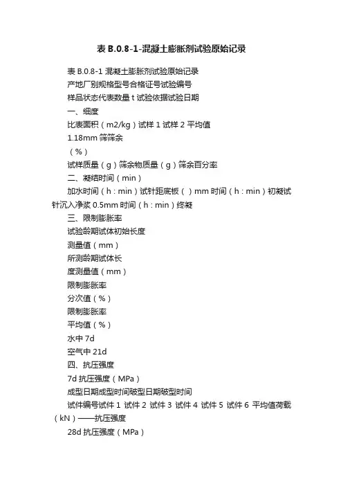 表B.0.8-1-混凝土膨胀剂试验原始记录