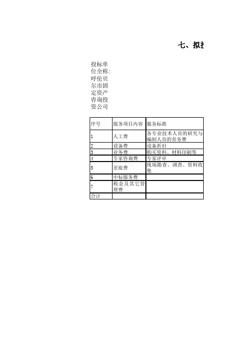 服务分项报价明细表