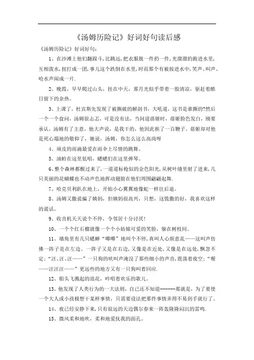 《汤姆历险记》好词好句读后感