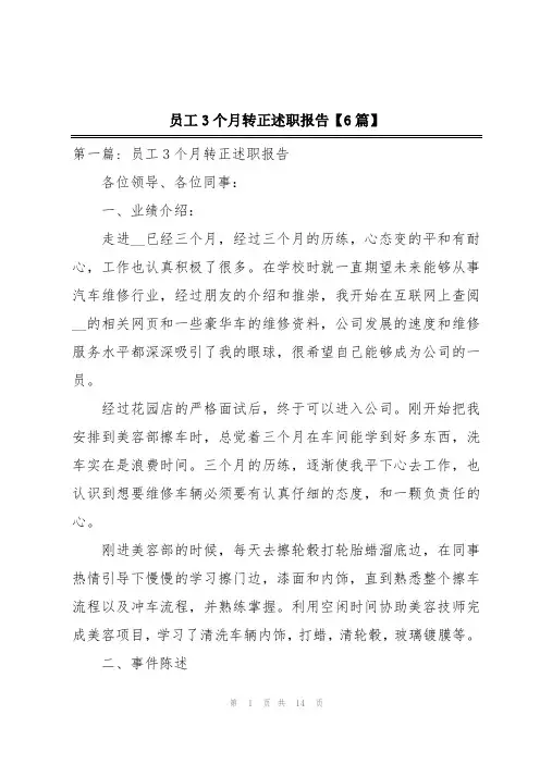 员工3个月转正述职报告【6篇】