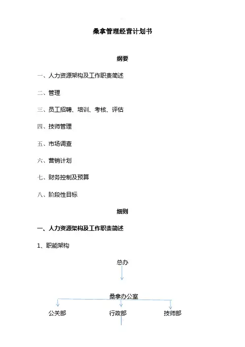 桑拿管理经营计划书