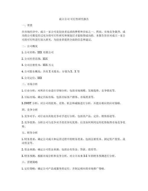 成立公司 可行性研究报告