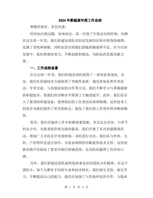 2024年彩超室年度工作总结