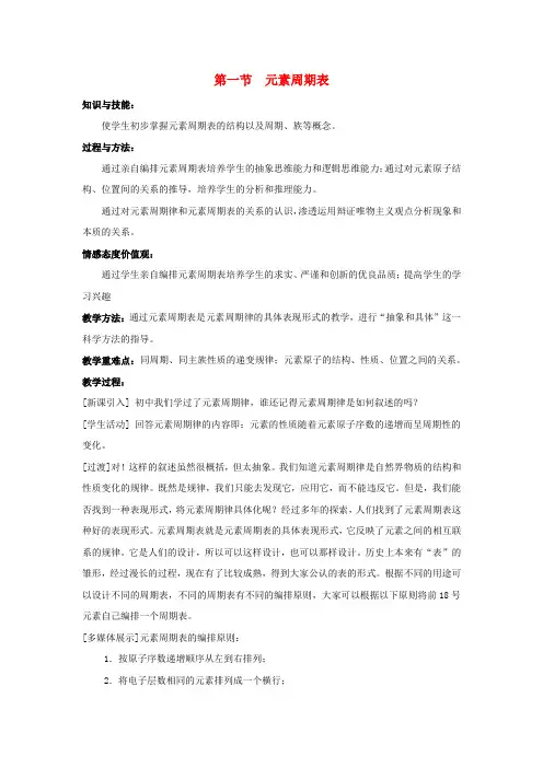 高中化学 第一节 元素周期表教案 新人教版必修2