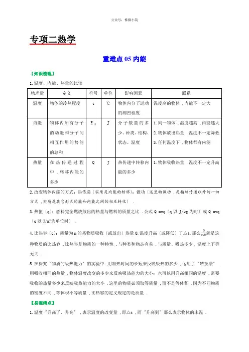 2022年中考物理专项05《内能》专练附答案(原卷板)